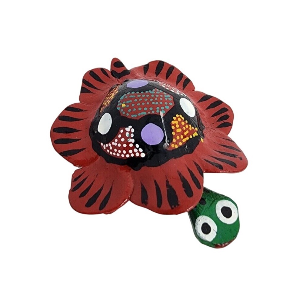 Wooden Turtle‎ Bobble Head Mexican Painted Folk Art Figurine
